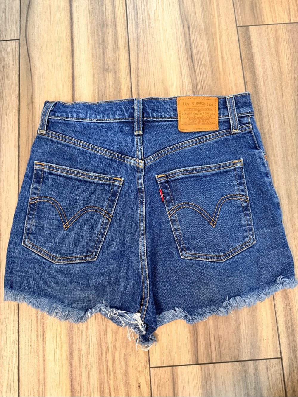 Levi's Medium Blue Denim Frayed Hem Women's Shorts